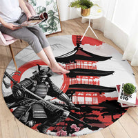 Japanese Samurai Warrior Enso Round Carpet Japan Pagoda Sakura Watercolor - Polynesian Pride