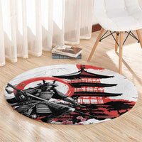 Japanese Samurai Warrior Enso Round Carpet Japan Pagoda Sakura Watercolor - Polynesian Pride