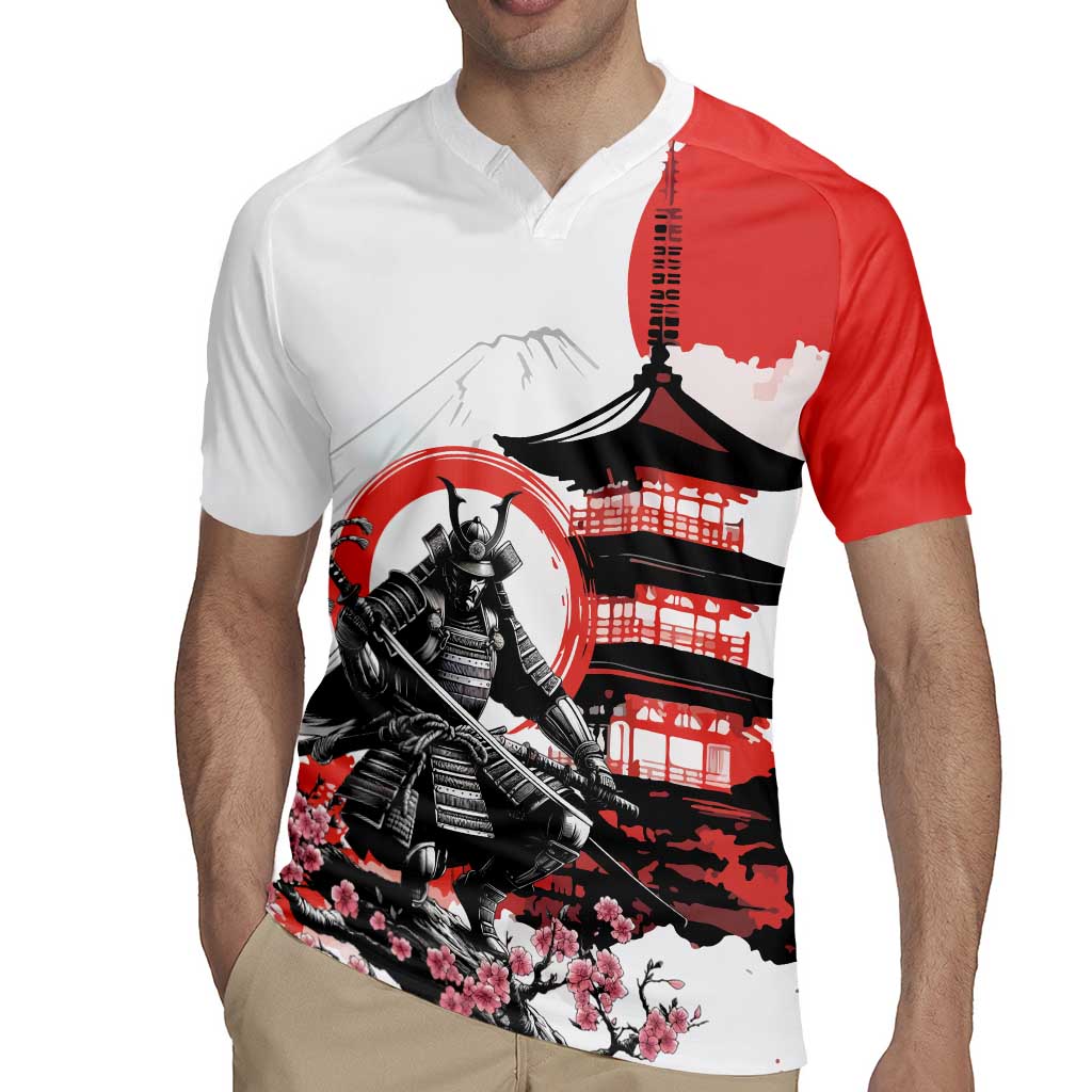 Japanese Samurai Warrior Enso Rugby Jersey Japan Pagoda Sakura Watercolor - Polynesian Pride