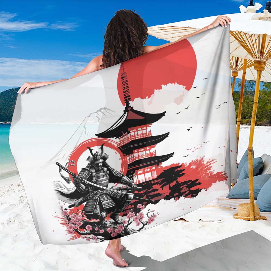 Japanese Samurai Warrior Enso Sarong Japan Pagoda Sakura Watercolor LT14 One Size 44 x 66 inches White - Polynesian Pride
