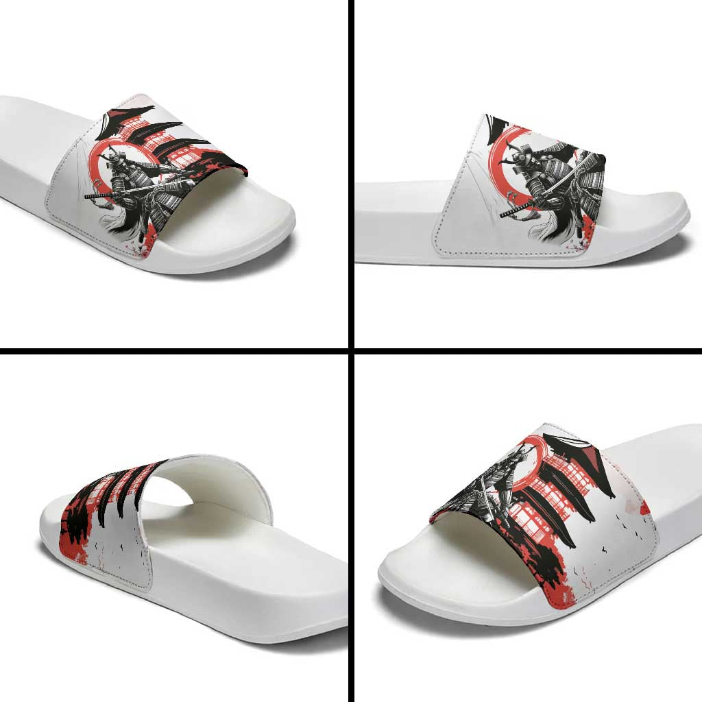 Japanese Samurai Warrior Enso Slide Sandals Japan Pagoda Sakura Watercolor - Polynesian Pride