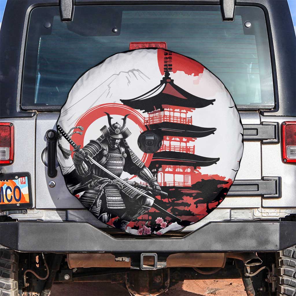Japanese Samurai Warrior Enso Spare Tire Cover Japan Pagoda Sakura Watercolor LT14 White - Polynesian Pride