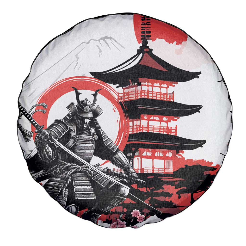 Japanese Samurai Warrior Enso Spare Tire Cover Japan Pagoda Sakura Watercolor LT14 - Polynesian Pride