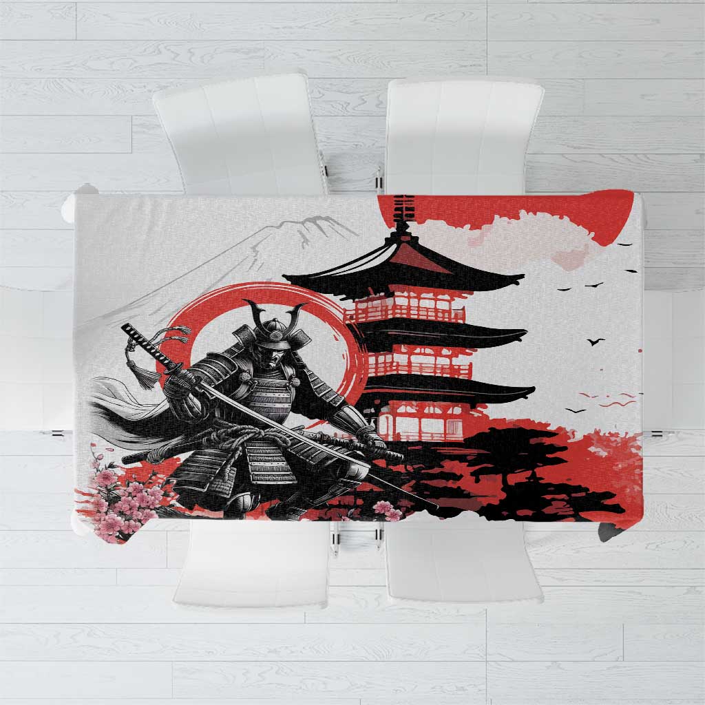 Japanese Samurai Warrior Enso Tablecloth Japan Pagoda Sakura Watercolor - Polynesian Pride
