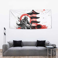 Japanese Samurai Warrior Enso Tapestry Japan Pagoda Sakura Watercolor - Polynesian Pride
