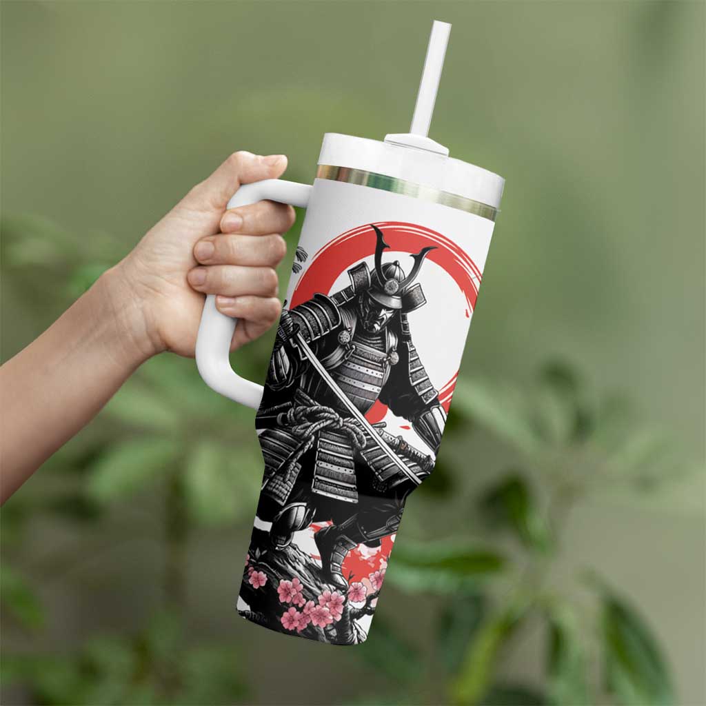 Japanese Samurai Warrior Enso Tumbler With Handle Japan Pagoda Sakura Watercolor - Polynesian Pride