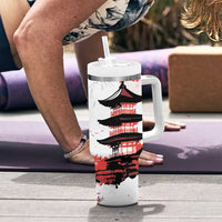 Japanese Samurai Warrior Enso Tumbler With Handle Japan Pagoda Sakura Watercolor - Polynesian Pride
