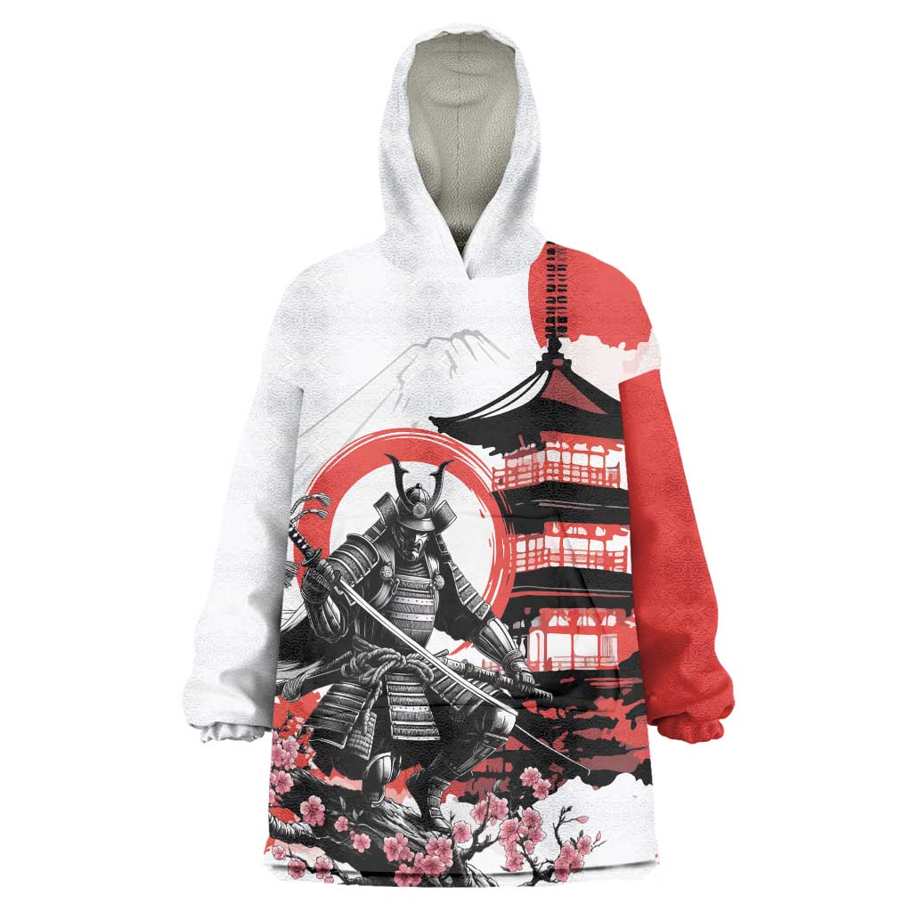 Japanese Samurai Warrior Enso Wearable Blanket Hoodie Japan Pagoda Sakura Watercolor LT14 One Size White - Polynesian Pride