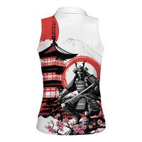 Japanese Samurai Warrior Enso Women Sleeveless Polo Shirt Japan Pagoda Sakura Watercolor - Polynesian Pride