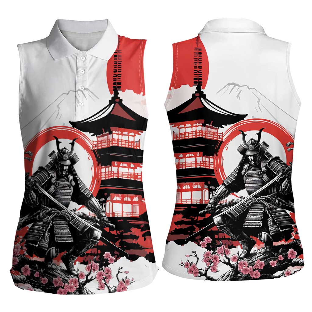 Japanese Samurai Warrior Enso Women Sleeveless Polo Shirt Japan Pagoda Sakura Watercolor - Polynesian Pride