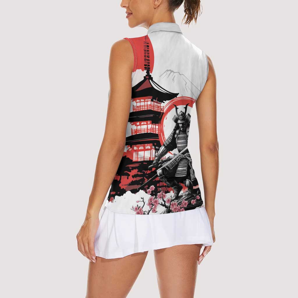 Japanese Samurai Warrior Enso Women Sleeveless Polo Shirt Japan Pagoda Sakura Watercolor - Polynesian Pride