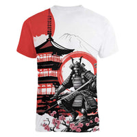 Japanese Samurai Warrior Enso Women V-Neck T-Shirt Japan Pagoda Sakura Watercolor - Polynesian Pride