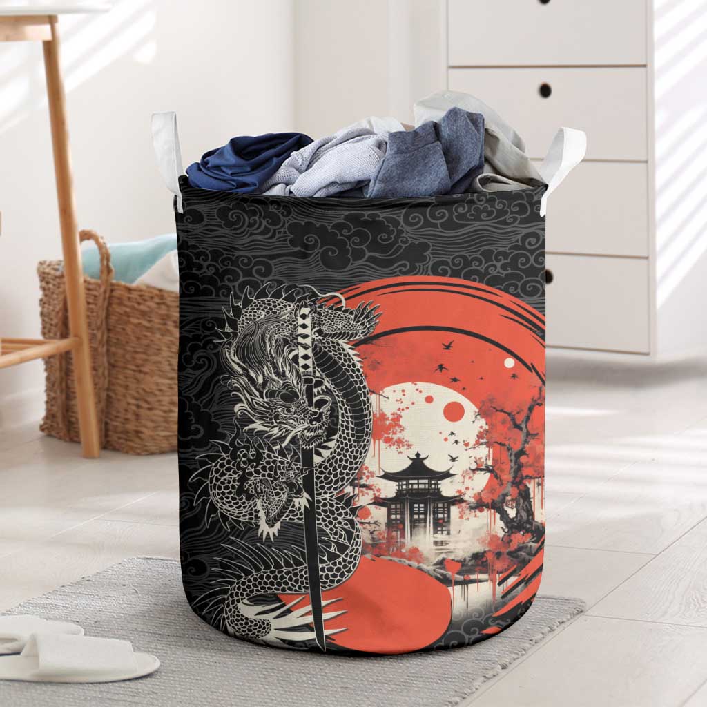 Japanese Dragon Katana Enso Laundry Basket Japan Pagoda Seamless Cloud - Polynesian Pride