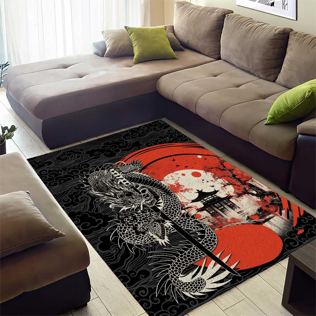 Japanese Dragon Katana Enso Area Rug Japan Pagoda Seamless Cloud - Polynesian Pride