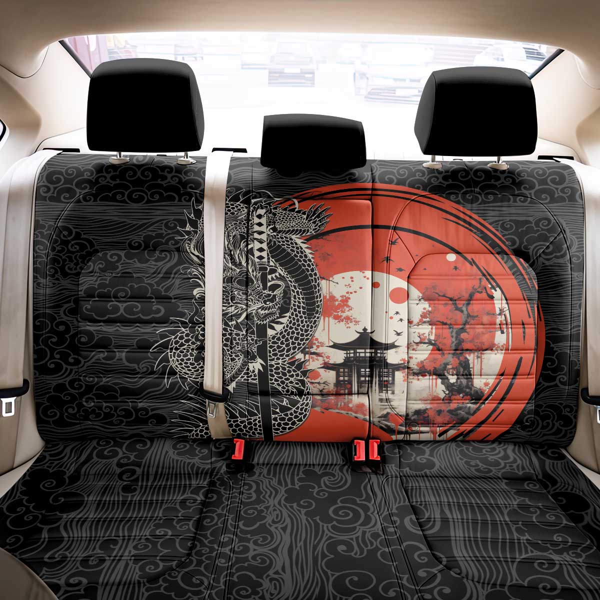 Japanese Dragon Katana Enso Back Car Seat Cover Japan Pagoda Seamless Cloud - Polynesian Pride