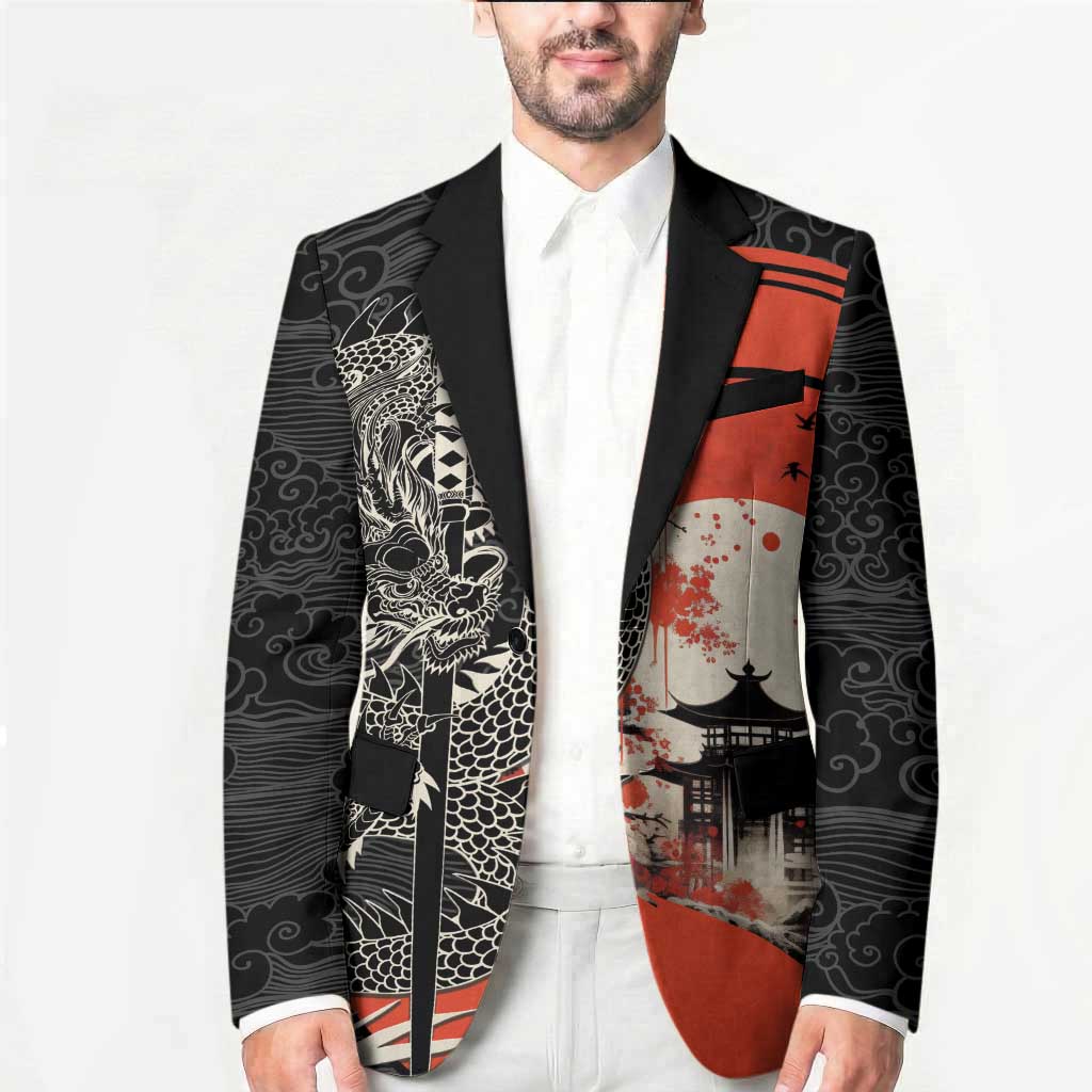 Japanese Dragon Katana Enso Blazer Japan Pagoda Seamless Cloud - Polynesian Pride