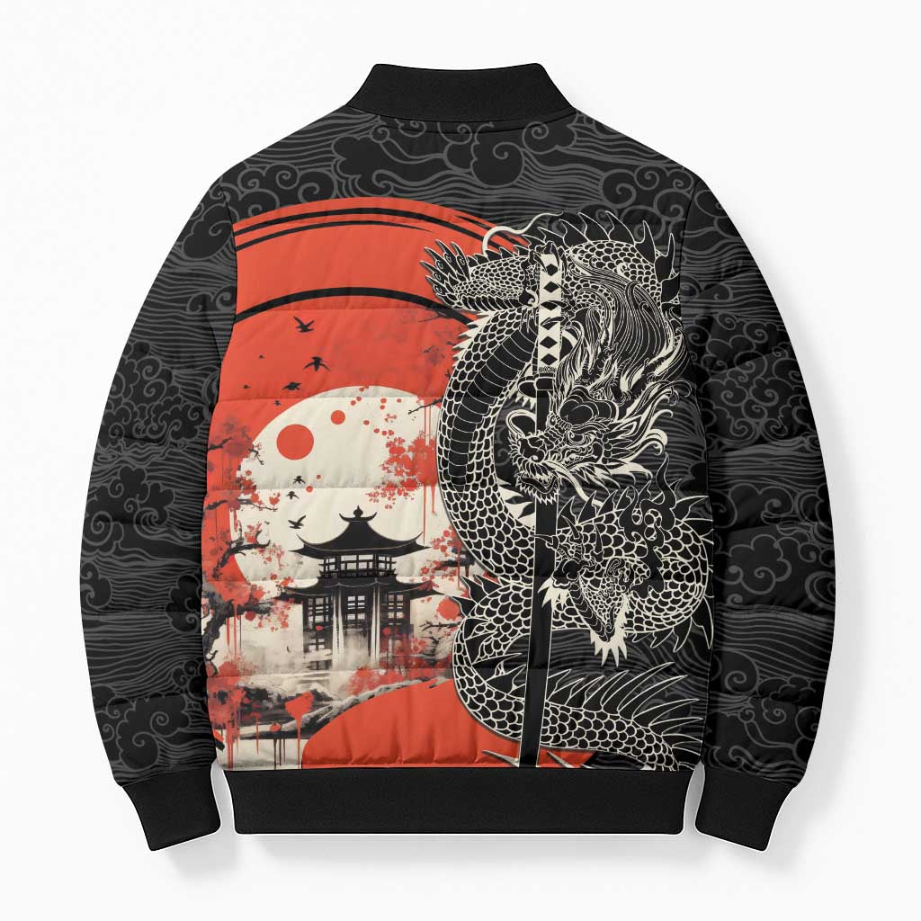 Japanese Dragon Katana Enso Bomber Puffer Jacket Japan Pagoda Seamless Cloud - Polynesian Pride