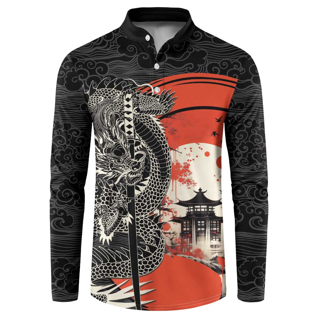 Japanese Dragon Katana Enso Button Sweatshirt Japan Pagoda Seamless Cloud - Polynesian Pride
