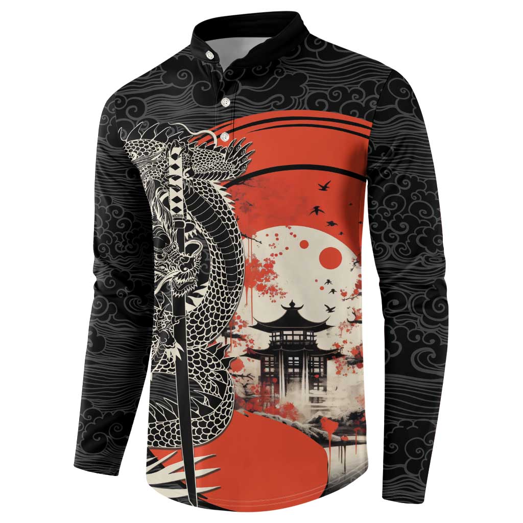 Japanese Dragon Katana Enso Button Sweatshirt Japan Pagoda Seamless Cloud - Polynesian Pride