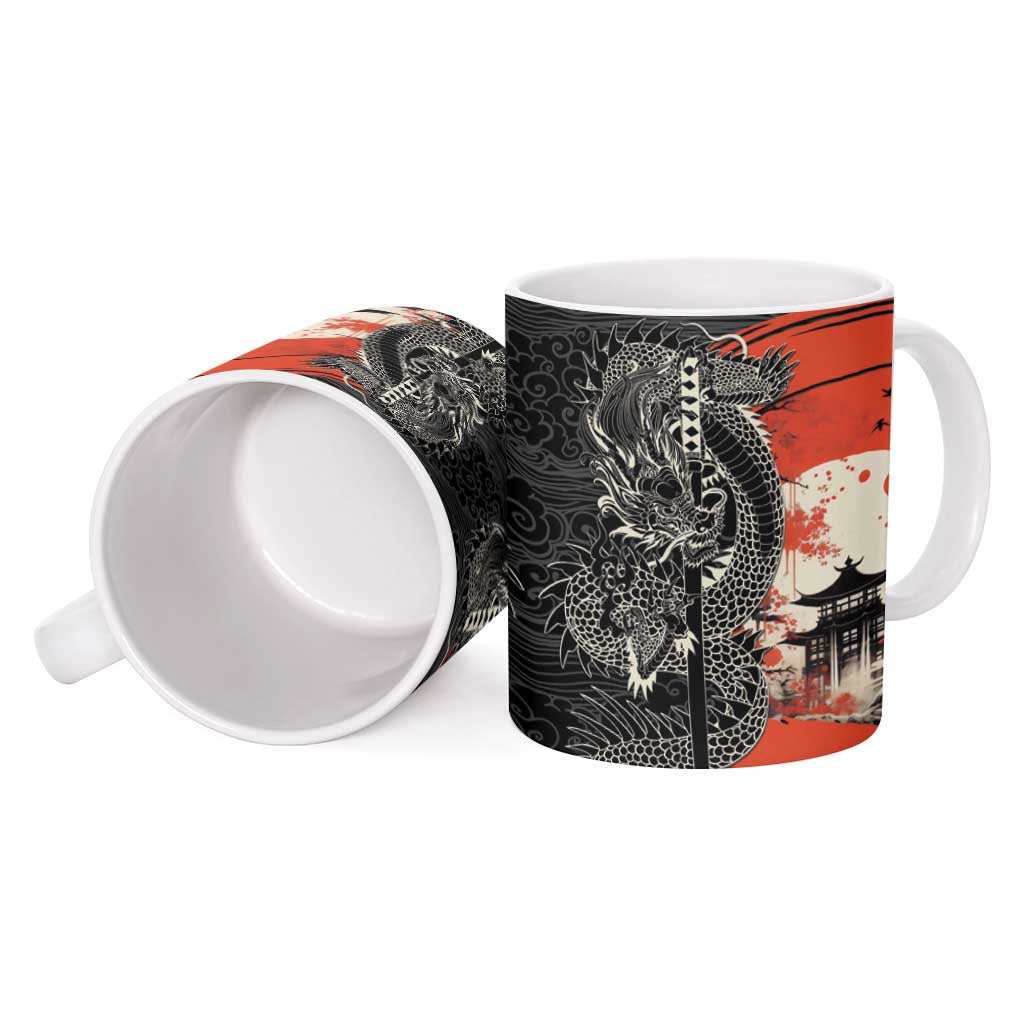 Japanese Dragon Katana Enso Ceramic Mug Japan Pagoda Seamless Cloud - Polynesian Pride