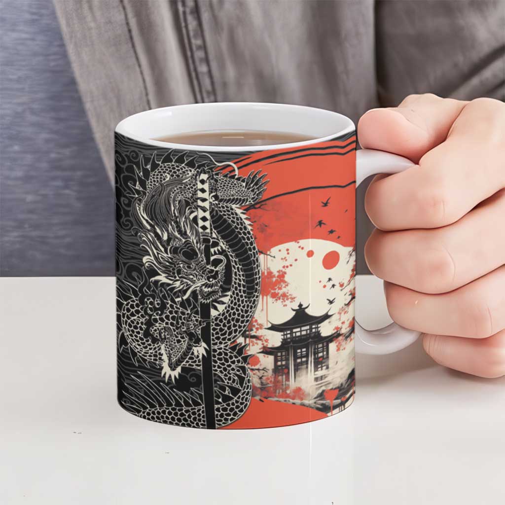 Japanese Dragon Katana Enso Ceramic Mug Japan Pagoda Seamless Cloud - Polynesian Pride