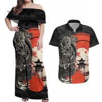Japanese Dragon Katana Enso Couples Matching Off Shoulder Maxi Dress and Hawaiian Shirt Japan Pagoda Seamless Cloud - Polynesian Pride