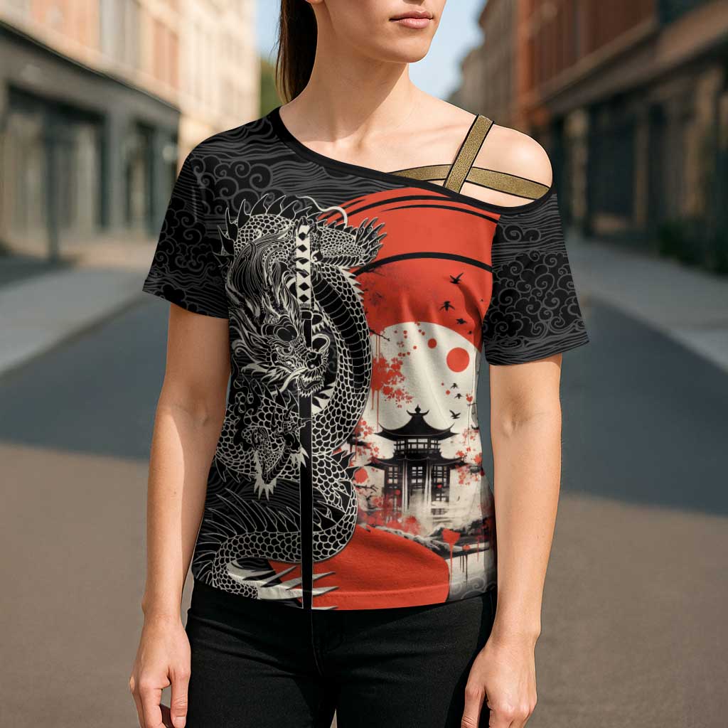 Japanese Dragon Katana Enso Cross Shoulder Shirt Japan Pagoda Seamless Cloud - Polynesian Pride