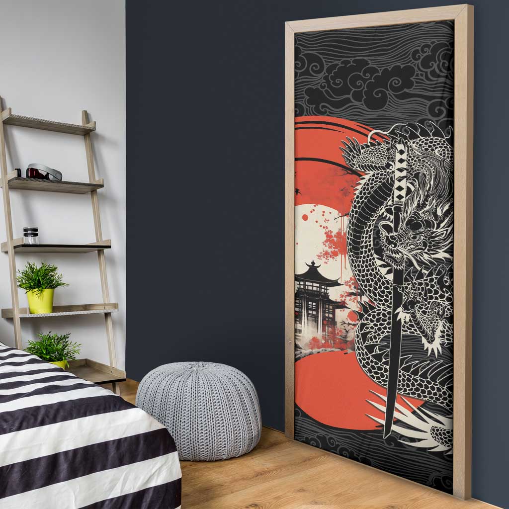 Japanese Dragon Katana Enso Door Cover Japan Pagoda Seamless Cloud - Polynesian Pride