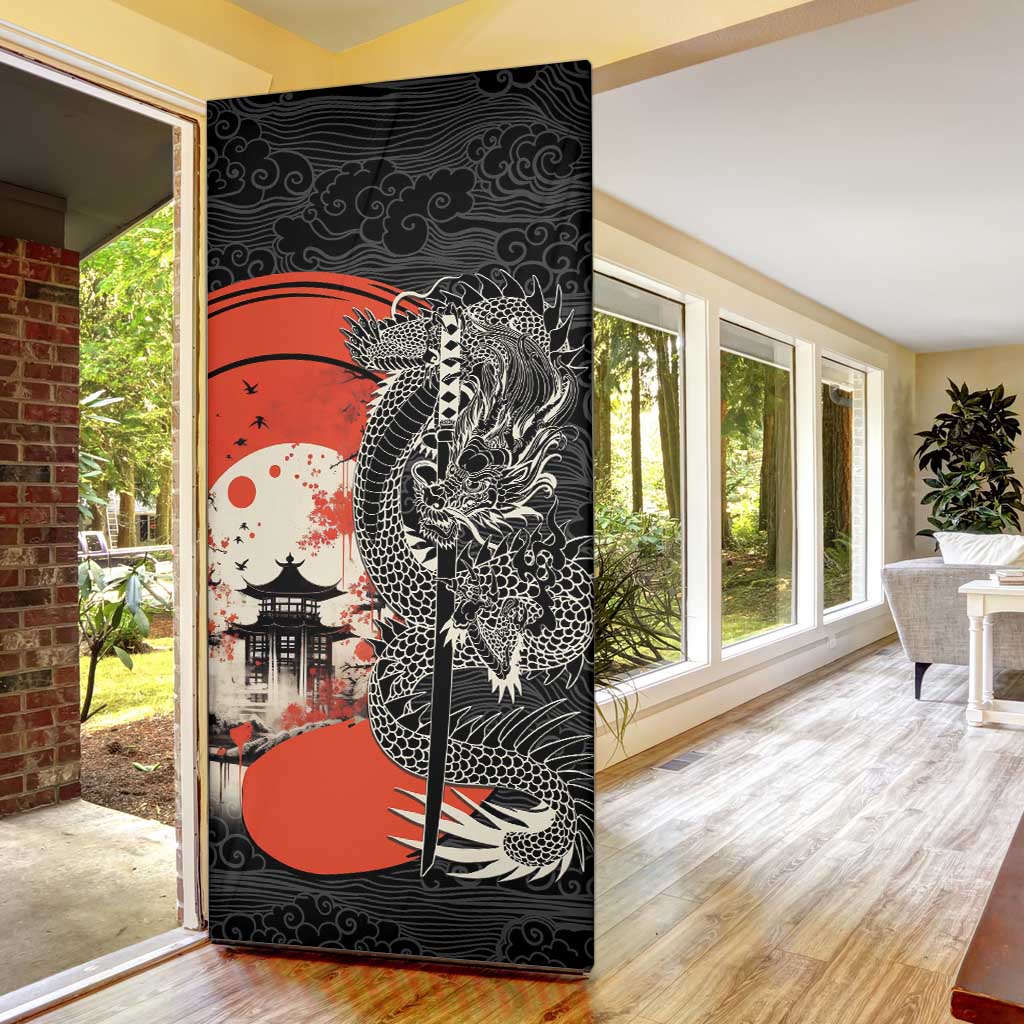 Japanese Dragon Katana Enso Door Cover Japan Pagoda Seamless Cloud - Polynesian Pride