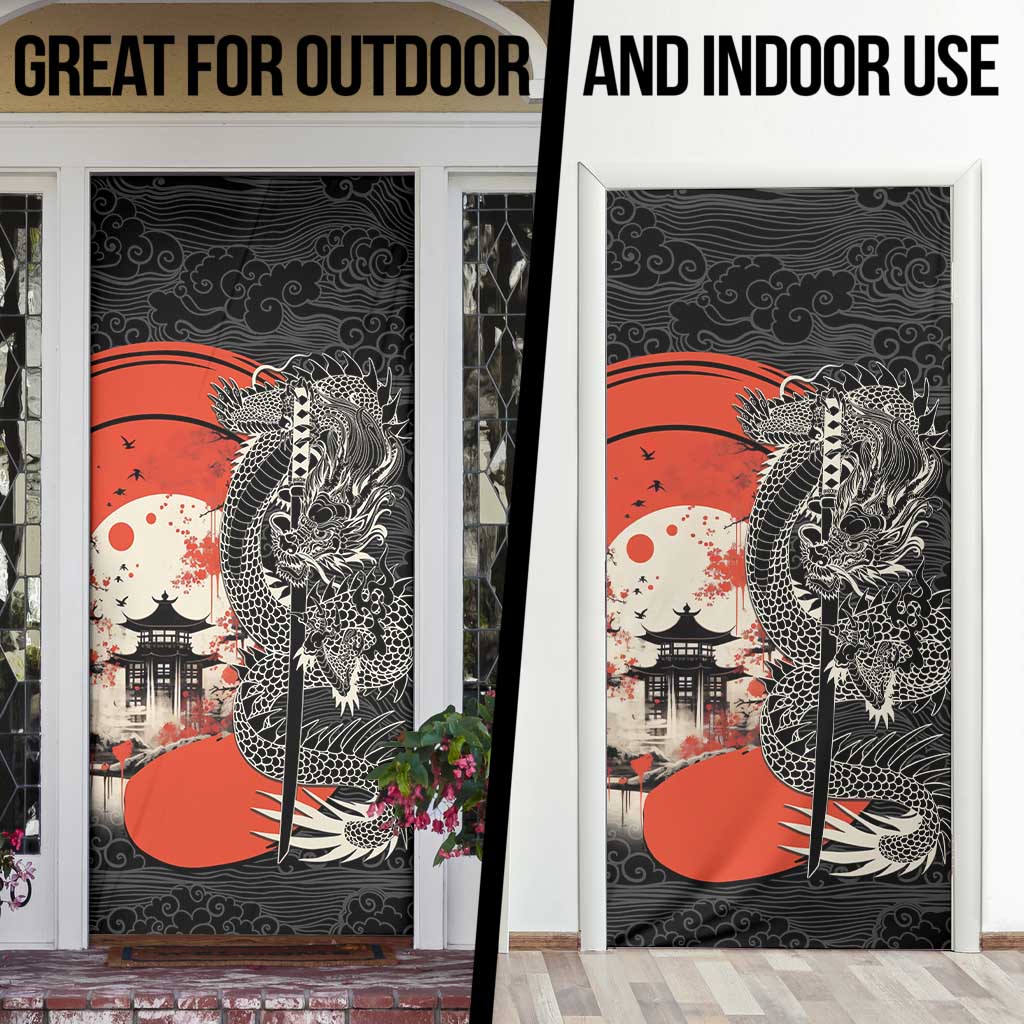 Japanese Dragon Katana Enso Door Cover Japan Pagoda Seamless Cloud - Polynesian Pride