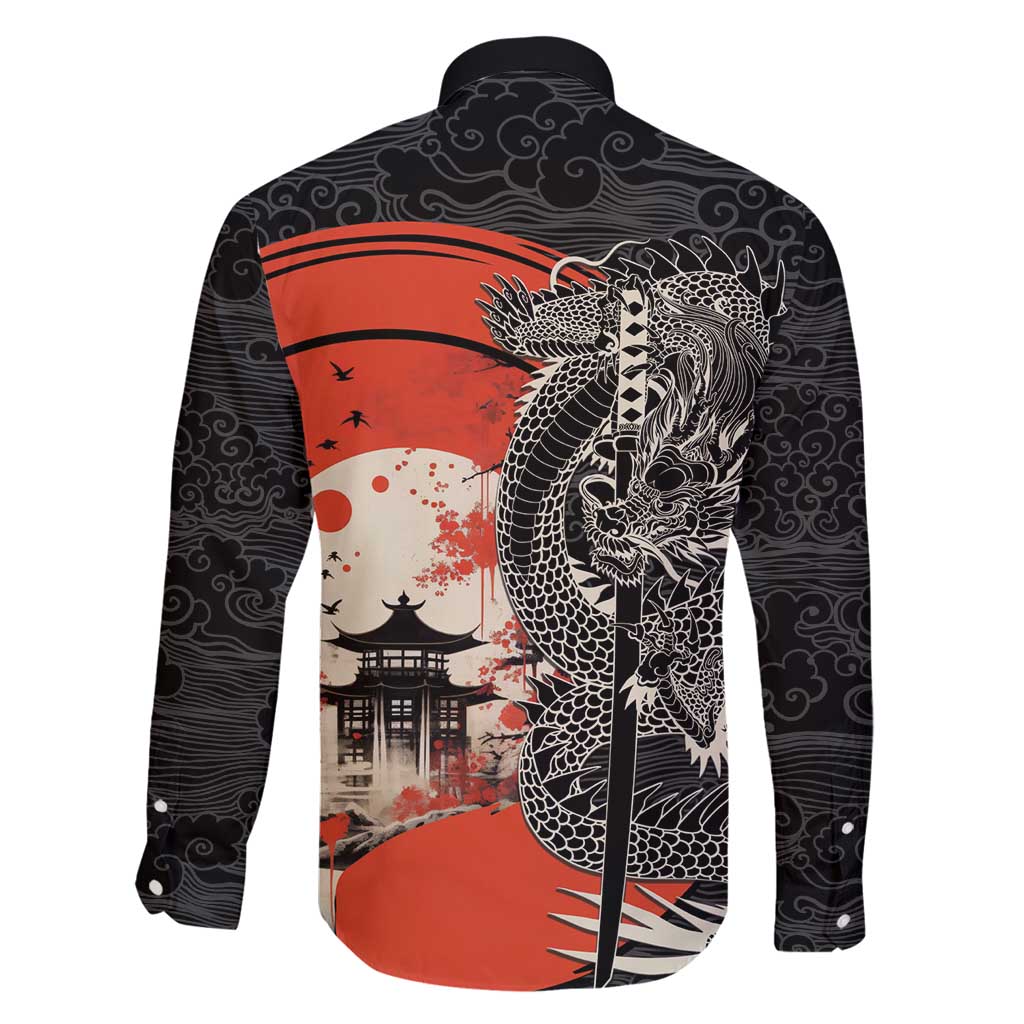 Japanese Dragon Katana Enso Family Matching Long Sleeve Bodycon Dress and Hawaiian Shirt Japan Pagoda Seamless Cloud - Polynesian Pride