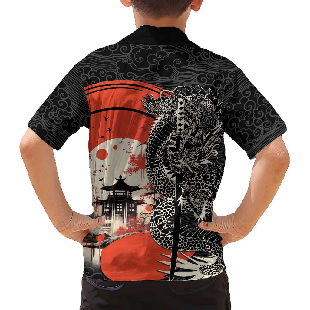 Japanese Dragon Katana Enso Family Matching Mermaid Dress and Hawaiian Shirt Japan Pagoda Seamless Cloud - Polynesian Pride