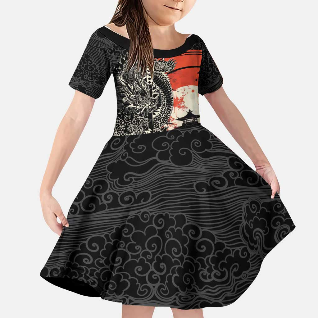 Japanese Dragon Katana Enso Family Matching Mermaid Dress and Hawaiian Shirt Japan Pagoda Seamless Cloud - Polynesian Pride