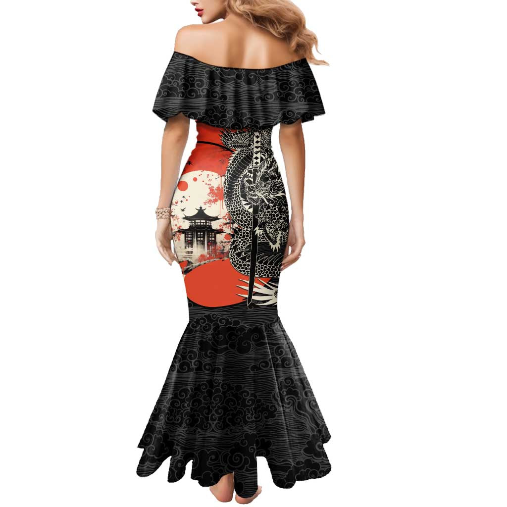 Japanese Dragon Katana Enso Family Matching Mermaid Dress and Hawaiian Shirt Japan Pagoda Seamless Cloud - Polynesian Pride