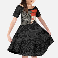 Japanese Dragon Katana Enso Family Matching Off The Shoulder Long Sleeve Dress and Hawaiian Shirt Japan Pagoda Seamless Cloud - Polynesian Pride