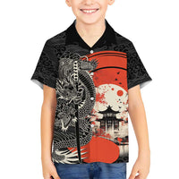 Japanese Dragon Katana Enso Family Matching Off Shoulder Short Dress and Hawaiian Shirt Japan Pagoda Seamless Cloud - Polynesian Pride