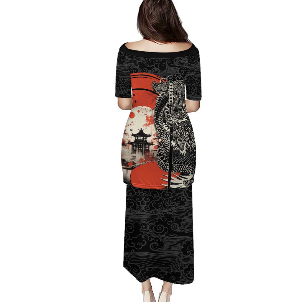 Japanese Dragon Katana Enso Family Matching Puletasi and Hawaiian Shirt Japan Pagoda Seamless Cloud - Polynesian Pride