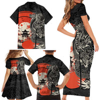 Japanese Dragon Katana Enso Family Matching Short Sleeve Bodycon Dress and Hawaiian Shirt Japan Pagoda Seamless Cloud - Polynesian Pride