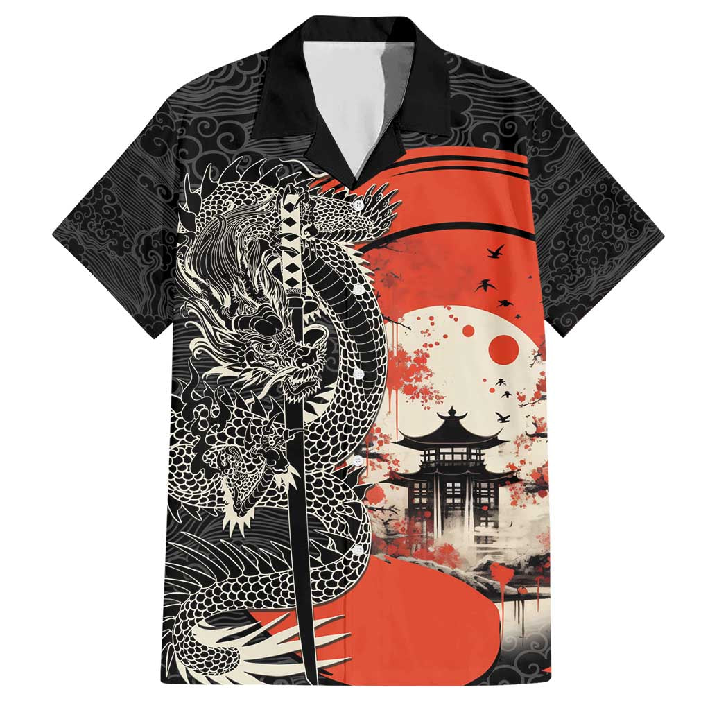 Japanese Dragon Katana Enso Family Matching Short Sleeve Bodycon Dress and Hawaiian Shirt Japan Pagoda Seamless Cloud - Polynesian Pride