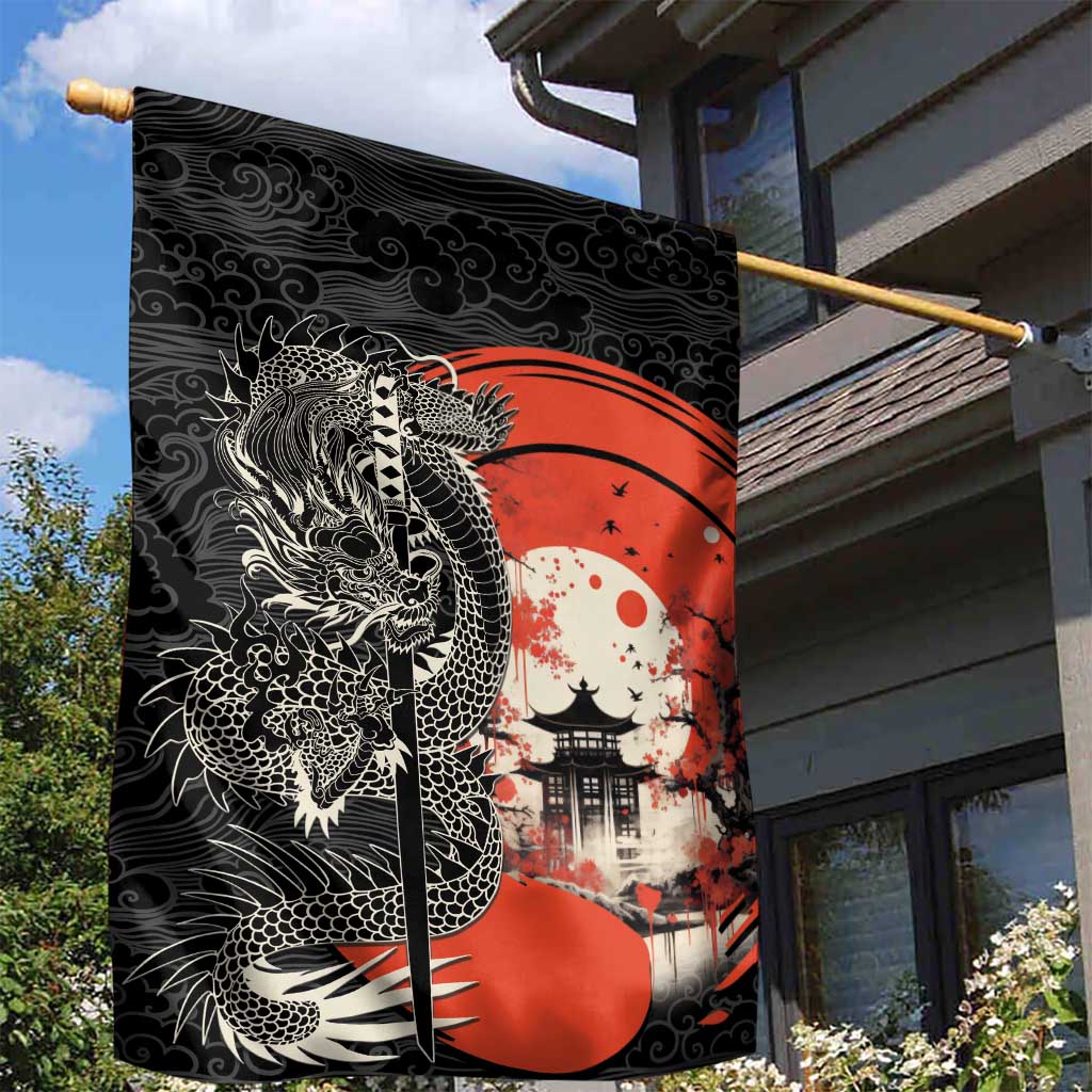 Japanese Dragon Katana Enso Garden Flag Japan Pagoda Seamless Cloud - Polynesian Pride