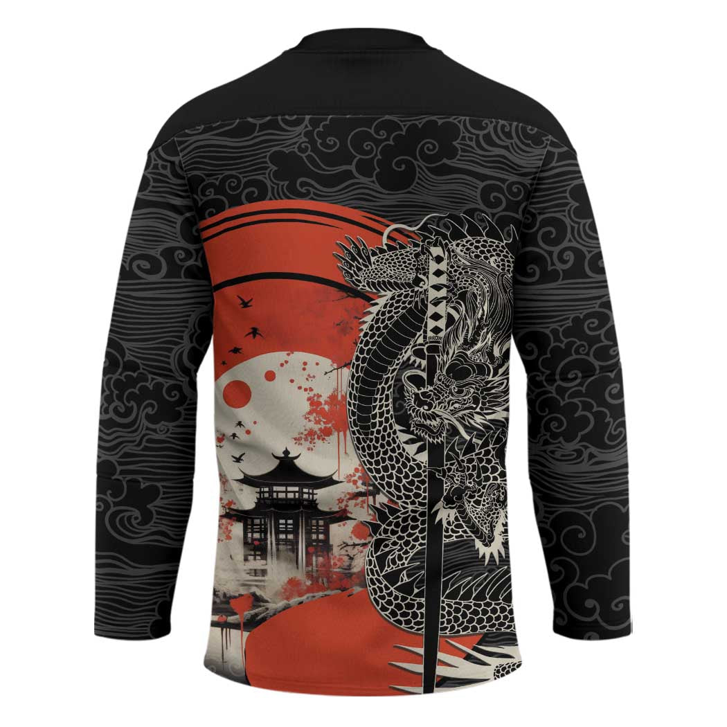 Japanese Dragon Katana Enso Hockey Jersey Japan Pagoda Seamless Cloud - Polynesian Pride