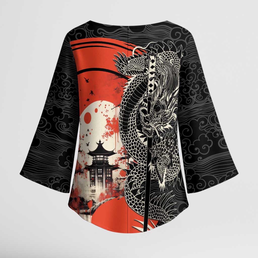 Japanese Dragon Katana Enso Kimono Sleeve Blouse Japan Pagoda Seamless Cloud LT14 - Polynesian Pride