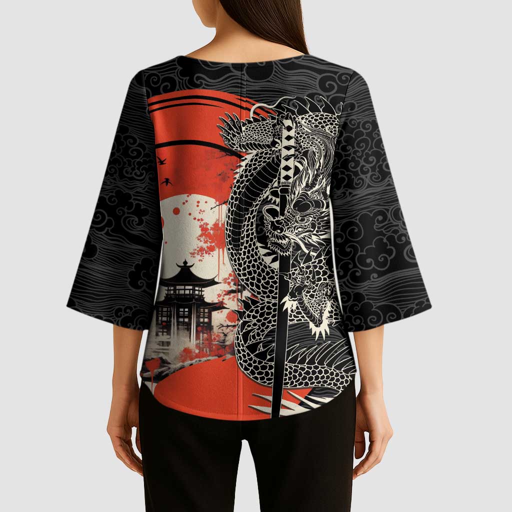 Japanese Dragon Katana Enso Kimono Sleeve Blouse Japan Pagoda Seamless Cloud LT14 - Polynesian Pride
