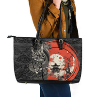 Japanese Dragon Katana Enso Leather Tote Bag Japan Pagoda Seamless Cloud - Polynesian Pride