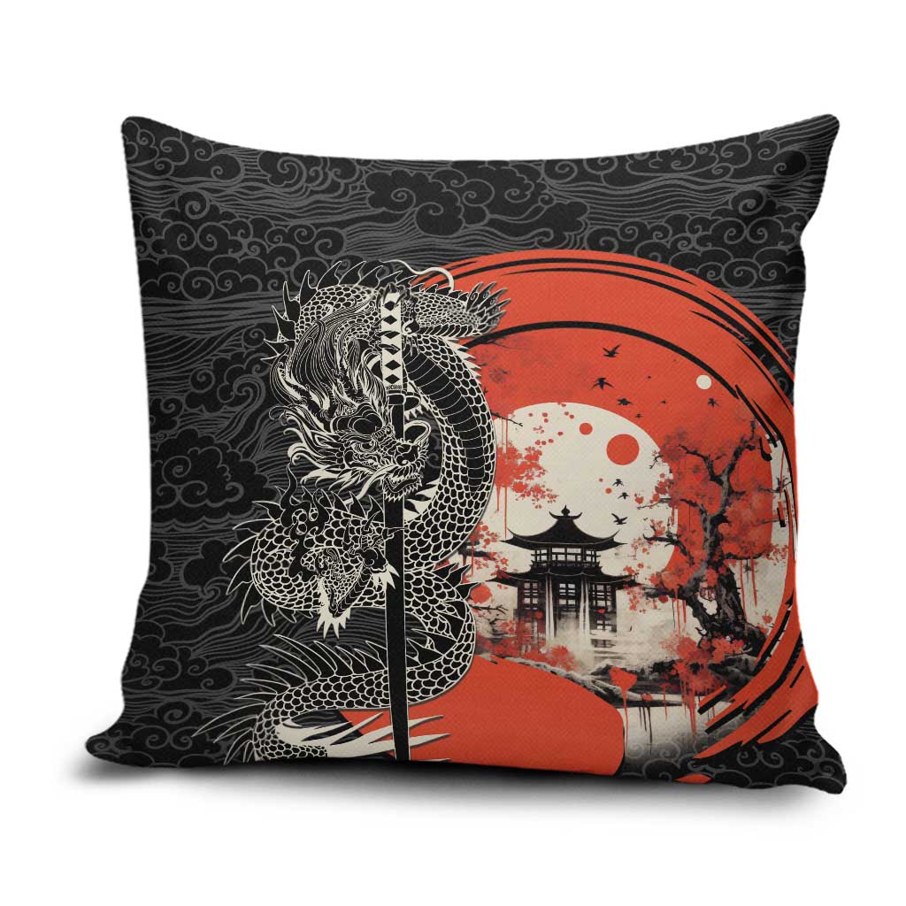 Japanese Dragon Katana Enso Pillow Cover Japan Pagoda Seamless Cloud - Polynesian Pride