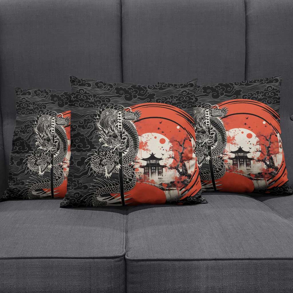 Japanese Dragon Katana Enso Pillow Cover Japan Pagoda Seamless Cloud - Polynesian Pride