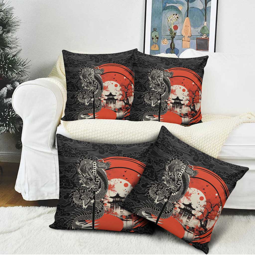 Japanese Dragon Katana Enso Pillow Cover Japan Pagoda Seamless Cloud - Polynesian Pride