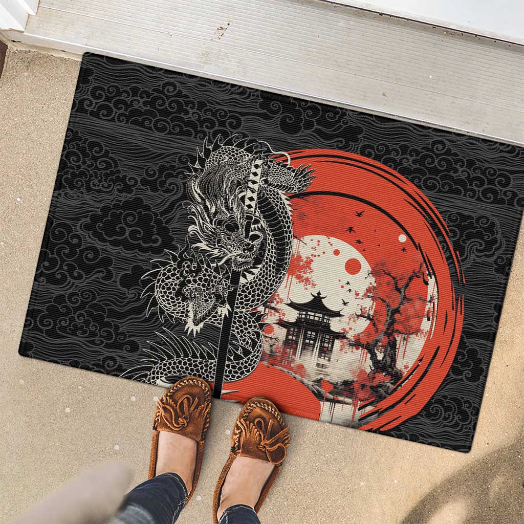 Japanese Dragon Katana Enso Rubber Doormat Japan Pagoda Seamless Cloud - Polynesian Pride