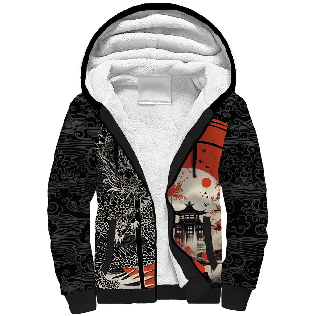 Japanese Dragon Katana Enso Sherpa Hoodie Japan Pagoda Seamless Cloud - Polynesian Pride