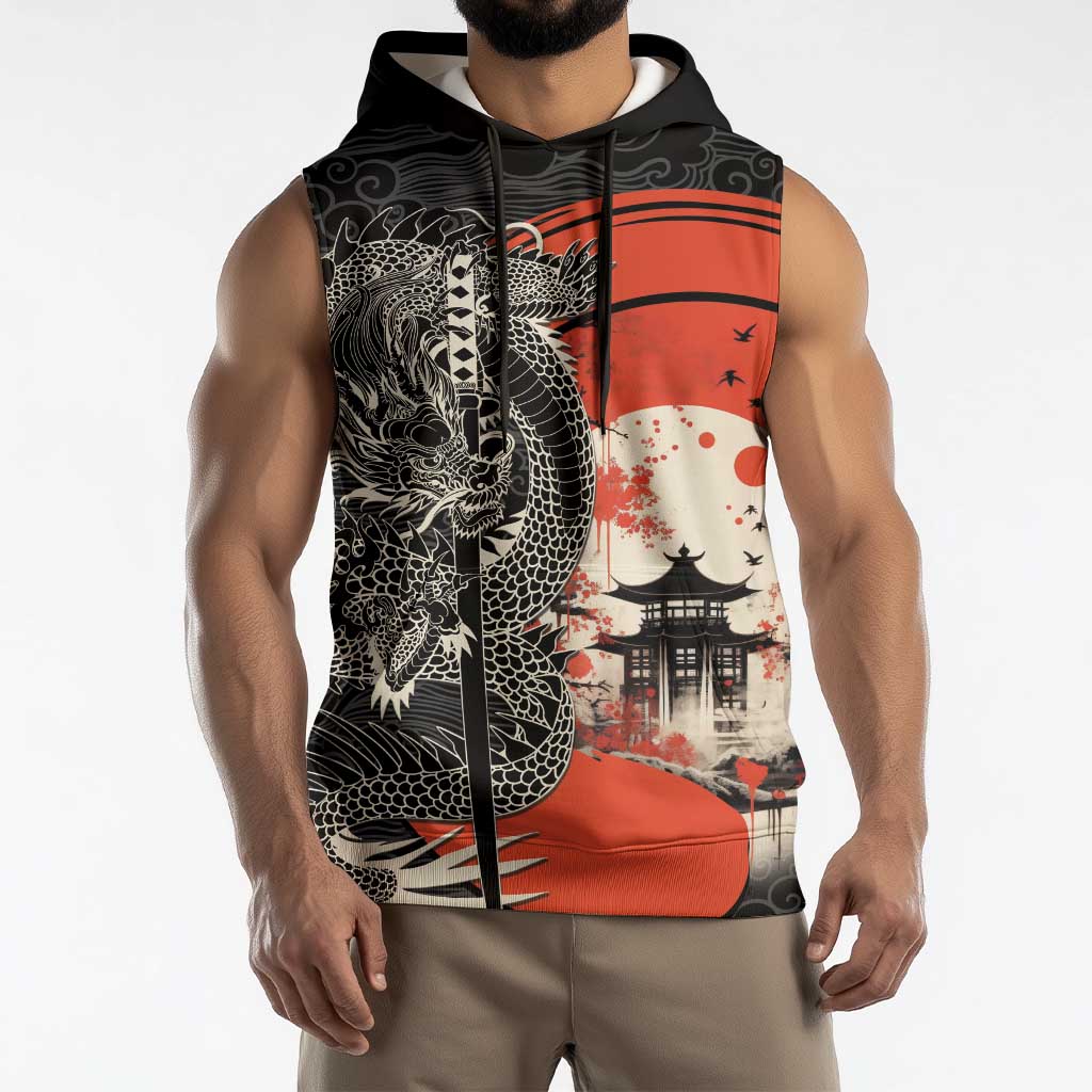 Japanese Dragon Katana Enso Sleeveless Hoodie Japan Pagoda Seamless Cloud - Polynesian Pride